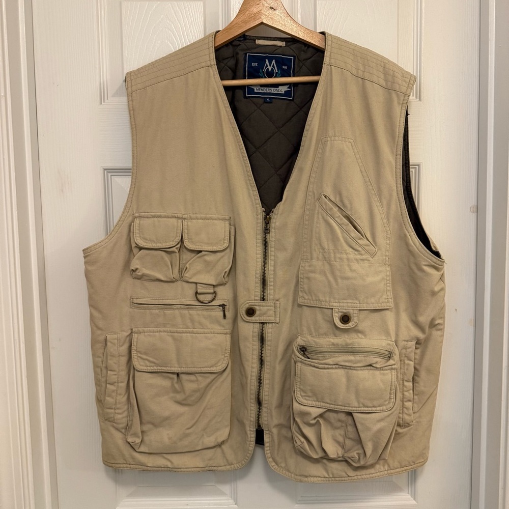 EUC Vintage Members Only Quilted Flannel Lined Utility Safari Vest